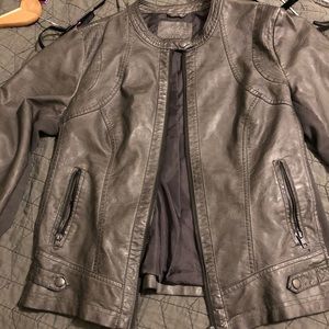 Grey faux fur moto jacket